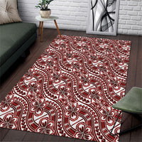 Hibiscus Bloom Island Tribal Waves Area Rug Red Polynesian Pattern