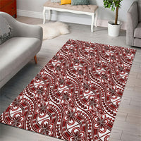 Hibiscus Bloom Island Tribal Waves Area Rug Red Polynesian Pattern
