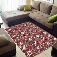 Hibiscus Bloom Island Tribal Waves Area Rug Red Polynesian Pattern