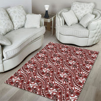 Hibiscus Bloom Island Tribal Waves Area Rug Red Polynesian Pattern