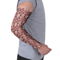 Hibiscus Bloom Island Tribal Waves Arm Sleeves Red Polynesian Pattern