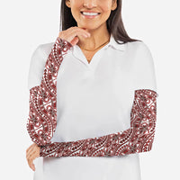 Hibiscus Bloom Island Tribal Waves Arm Sleeves Red Polynesian Pattern
