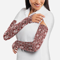 Hibiscus Bloom Island Tribal Waves Arm Sleeves Red Polynesian Pattern