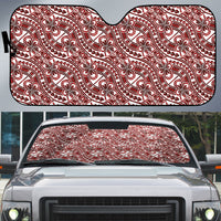 Hibiscus Bloom Island Tribal Waves Auto Sun Shade Red Polynesian Pattern