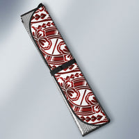 Hibiscus Bloom Island Tribal Waves Auto Sun Shade Red Polynesian Pattern