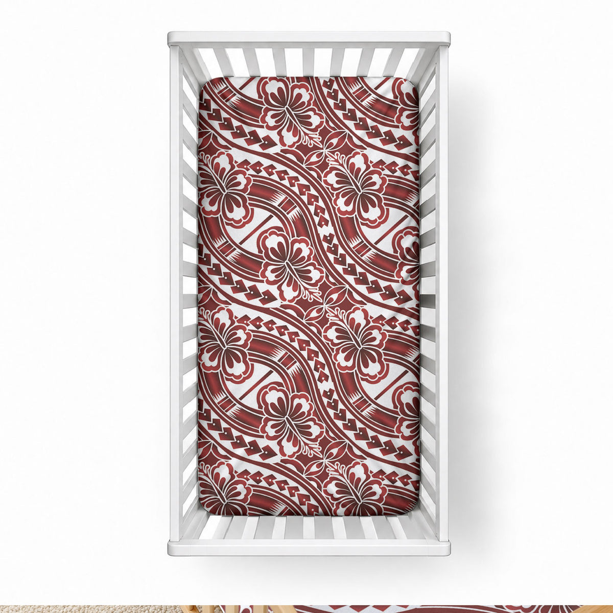 Hibiscus Bloom Island Tribal Waves Baby Bed Cover Red Polynesian Pattern LT01 28 × 52 in Red - Polynesian Pride