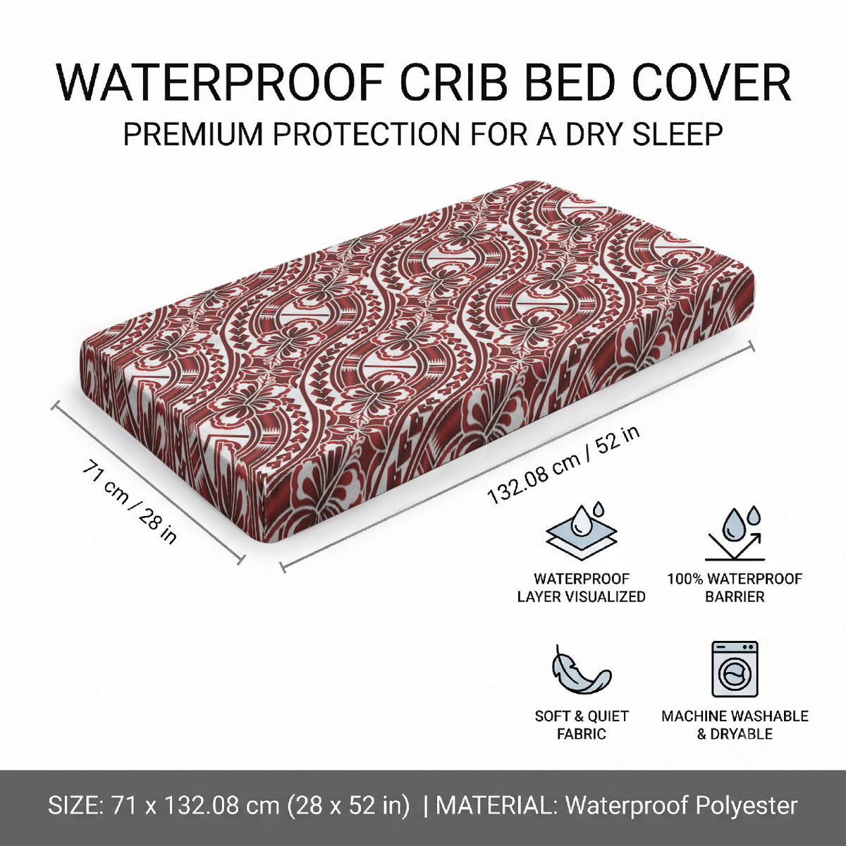 Hibiscus Bloom Island Tribal Waves Baby Bed Cover Red Polynesian Pattern LT01 - Polynesian Pride