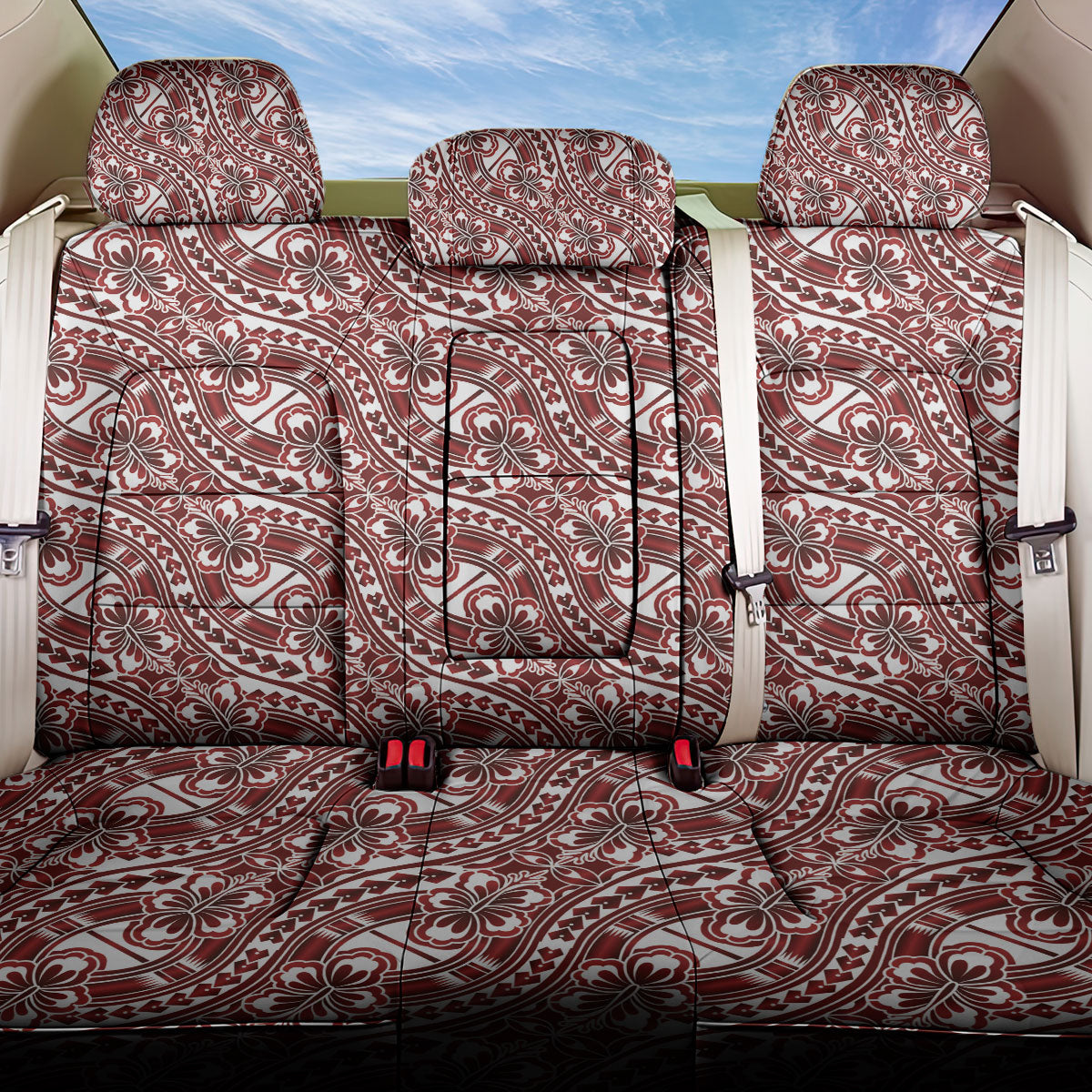 Hibiscus Bloom Island Tribal Waves Back Car Seat Cover Red Polynesian Pattern LT01 One Size Red - Polynesian Pride