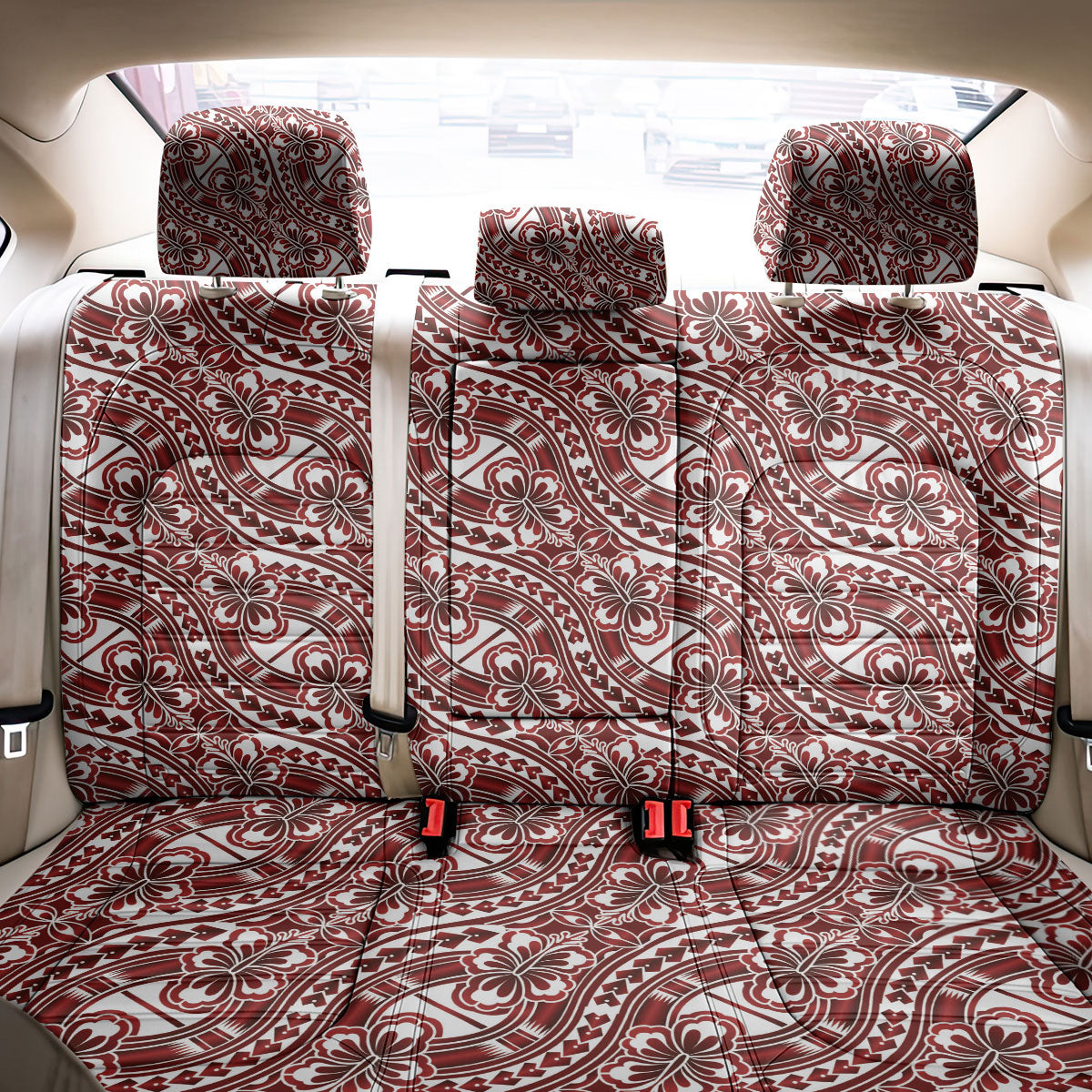 Hibiscus Bloom Island Tribal Waves Back Car Seat Cover Red Polynesian Pattern LT01 - Polynesian Pride