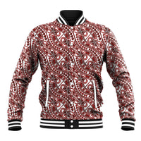 Hibiscus Bloom Island Tribal Waves Baseball Jacket Red Polynesian Pattern