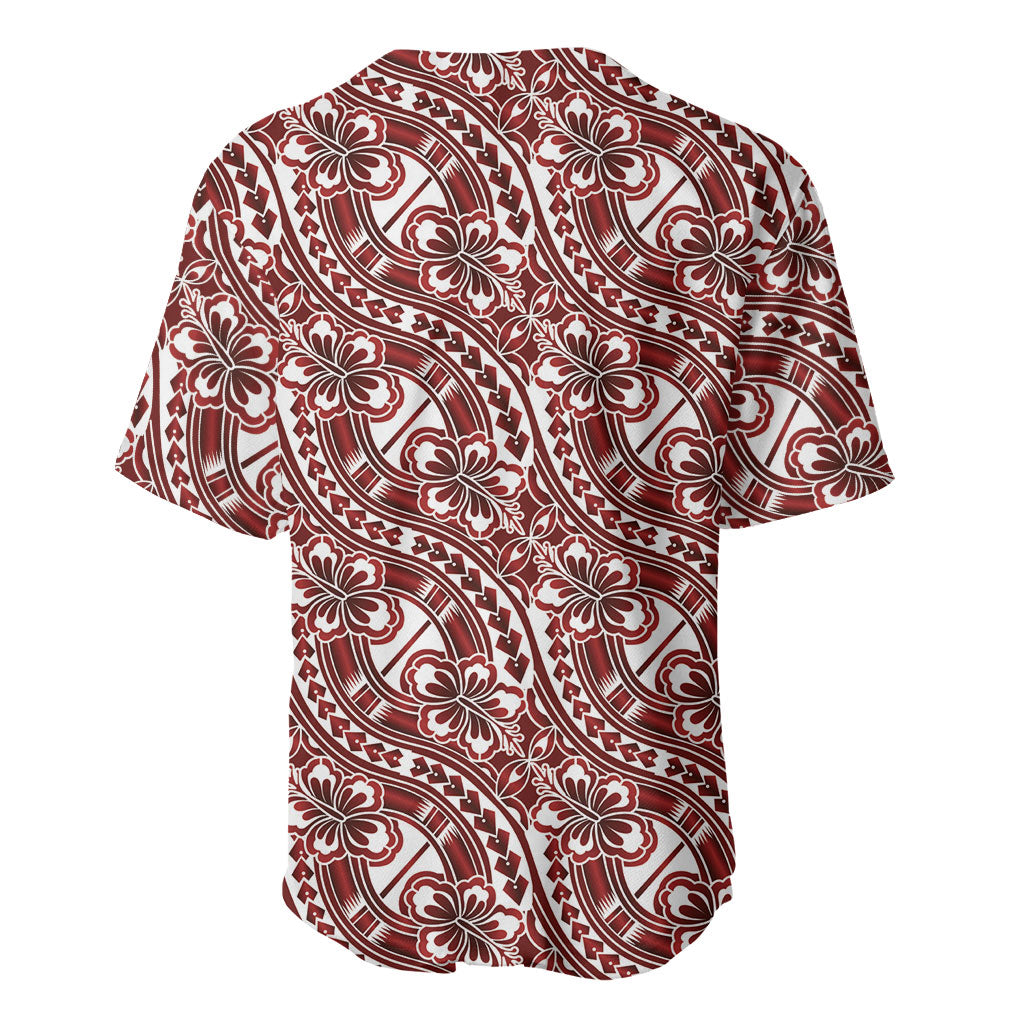 Hibiscus Bloom Island Tribal Waves Baseball Jersey Red Polynesian Pattern