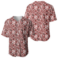 Hibiscus Bloom Island Tribal Waves Baseball Jersey Red Polynesian Pattern