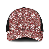 Hibiscus Bloom Island Tribal Waves Baseball Net Cap Red Polynesian Pattern