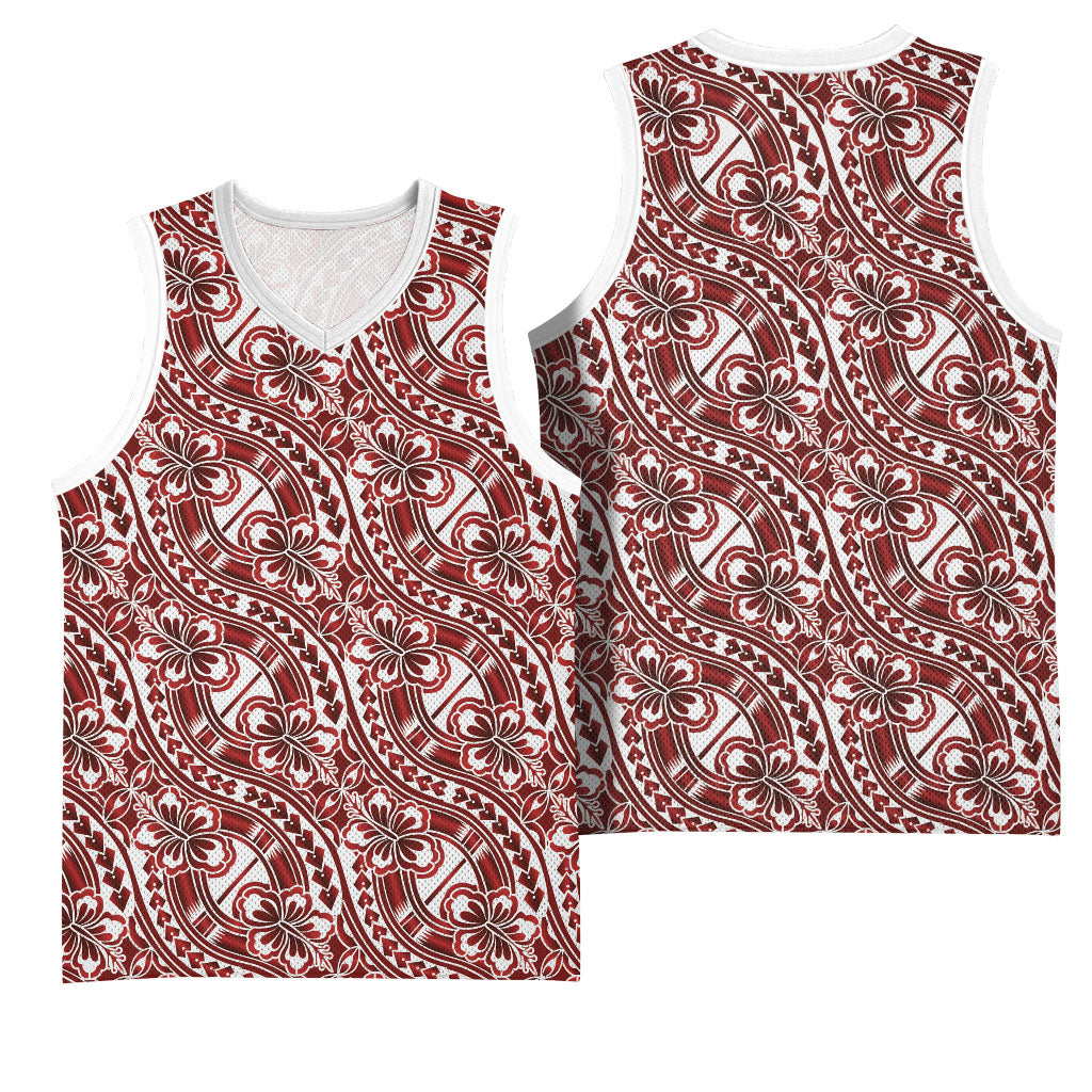 Hibiscus Bloom Island Tribal Waves Basketball Jersey Red Polynesian Pattern LT01 - Polynesian Pride