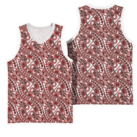 Hibiscus Bloom Island Tribal Waves Basketball Jersey Red Polynesian Pattern LT01 - Polynesian Pride