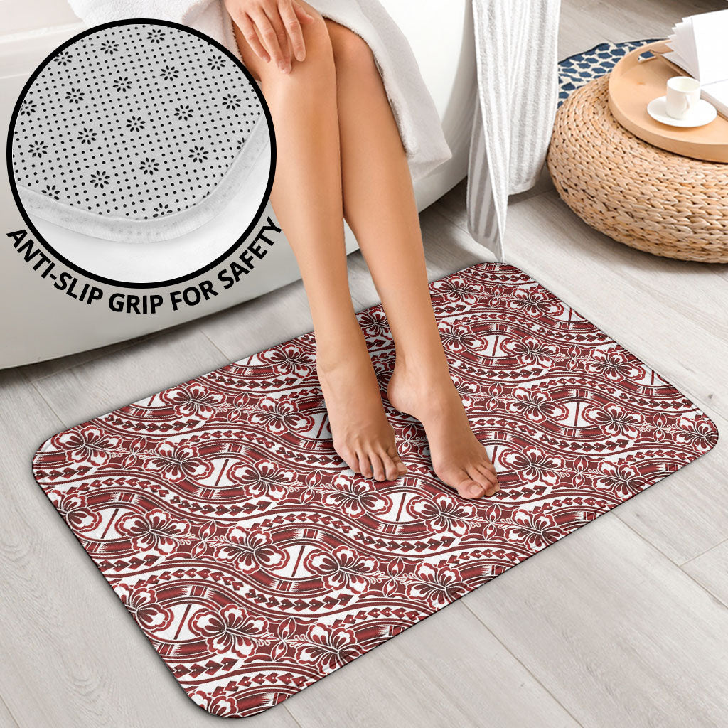 Hibiscus Bloom Island Tribal Waves Bathroom Set Red Polynesian Pattern