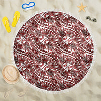 Hibiscus Bloom Island Tribal Waves Beach Blanket Red Polynesian Pattern