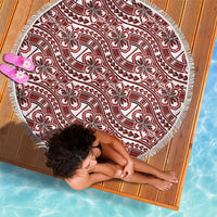 Hibiscus Bloom Island Tribal Waves Beach Blanket Red Polynesian Pattern