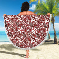 Hibiscus Bloom Island Tribal Waves Beach Blanket Red Polynesian Pattern
