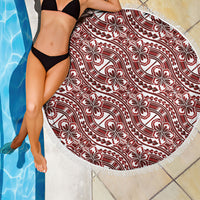 Hibiscus Bloom Island Tribal Waves Beach Blanket Red Polynesian Pattern