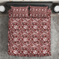 Hibiscus Bloom Island Tribal Waves Bedding Set Red Polynesian Pattern