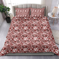 Hibiscus Bloom Island Tribal Waves Bedding Set Red Polynesian Pattern