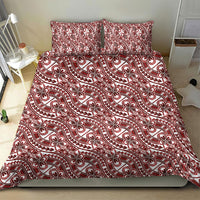 Hibiscus Bloom Island Tribal Waves Bedding Set Red Polynesian Pattern
