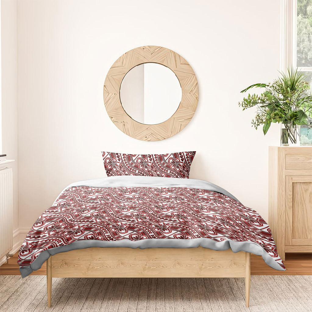 Hibiscus Bloom Island Tribal Waves Bedding Set Red Polynesian Pattern