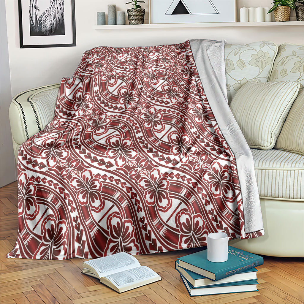 Hibiscus Bloom Island Tribal Waves Blanket Red Polynesian Pattern