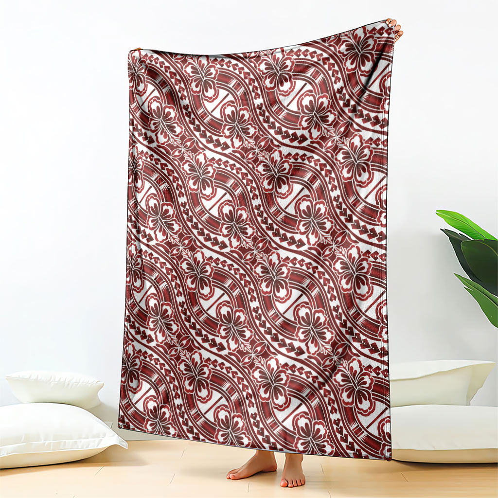 Hibiscus Bloom Island Tribal Waves Blanket Red Polynesian Pattern