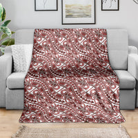 Hibiscus Bloom Island Tribal Waves Blanket Red Polynesian Pattern