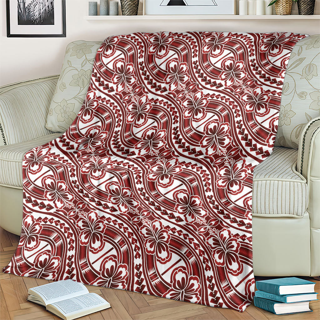 Hibiscus Bloom Island Tribal Waves Blanket Red Polynesian Pattern