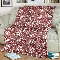 Hibiscus Bloom Island Tribal Waves Blanket Red Polynesian Pattern