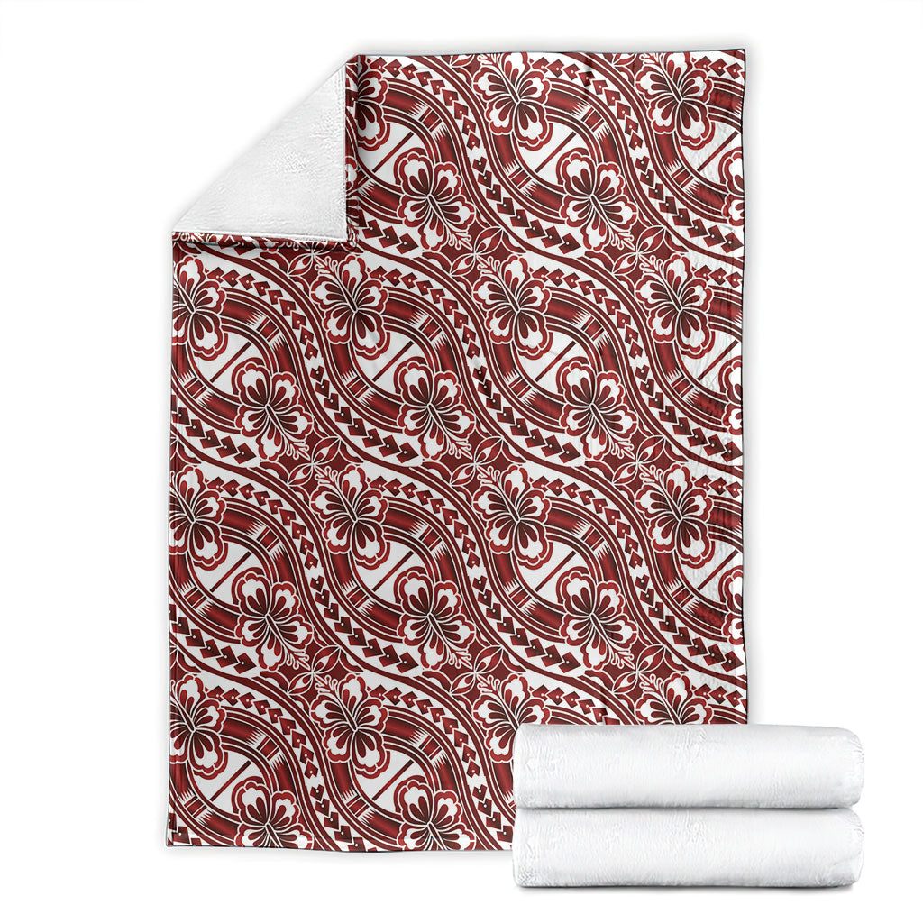 Hibiscus Bloom Island Tribal Waves Blanket Red Polynesian Pattern
