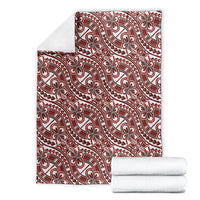 Hibiscus Bloom Island Tribal Waves Blanket Red Polynesian Pattern