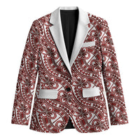 Hibiscus Bloom Island Tribal Waves Blazer Red Polynesian Pattern
