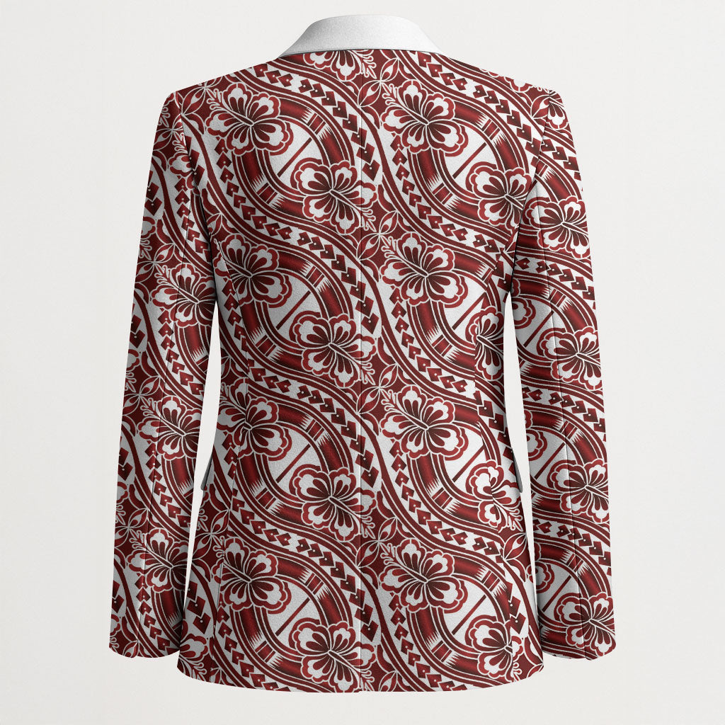 Hibiscus Bloom Island Tribal Waves Blazer Red Polynesian Pattern