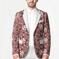 Hibiscus Bloom Island Tribal Waves Blazer Red Polynesian Pattern