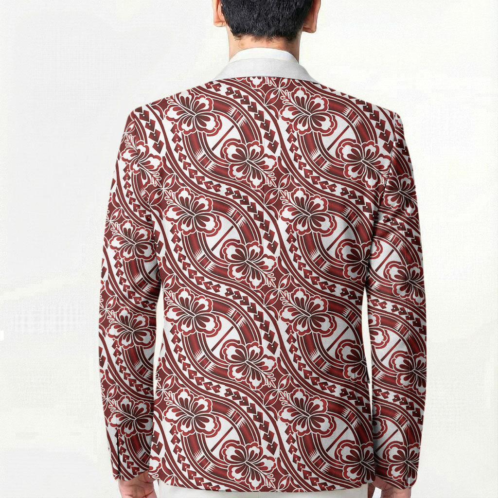 Hibiscus Bloom Island Tribal Waves Blazer Red Polynesian Pattern