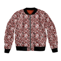 Hibiscus Bloom Island Tribal Waves Bomber Jacket Red Polynesian Pattern