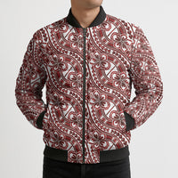 Hibiscus Bloom Island Tribal Waves Bomber Puffer Jacket Red Polynesian Pattern