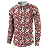 Hibiscus Bloom Island Tribal Waves Button Sweatshirt Red Polynesian Pattern