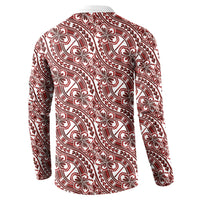 Hibiscus Bloom Island Tribal Waves Button Sweatshirt Red Polynesian Pattern