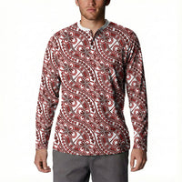 Hibiscus Bloom Island Tribal Waves Button Sweatshirt Red Polynesian Pattern