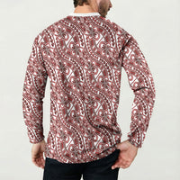 Hibiscus Bloom Island Tribal Waves Button Sweatshirt Red Polynesian Pattern