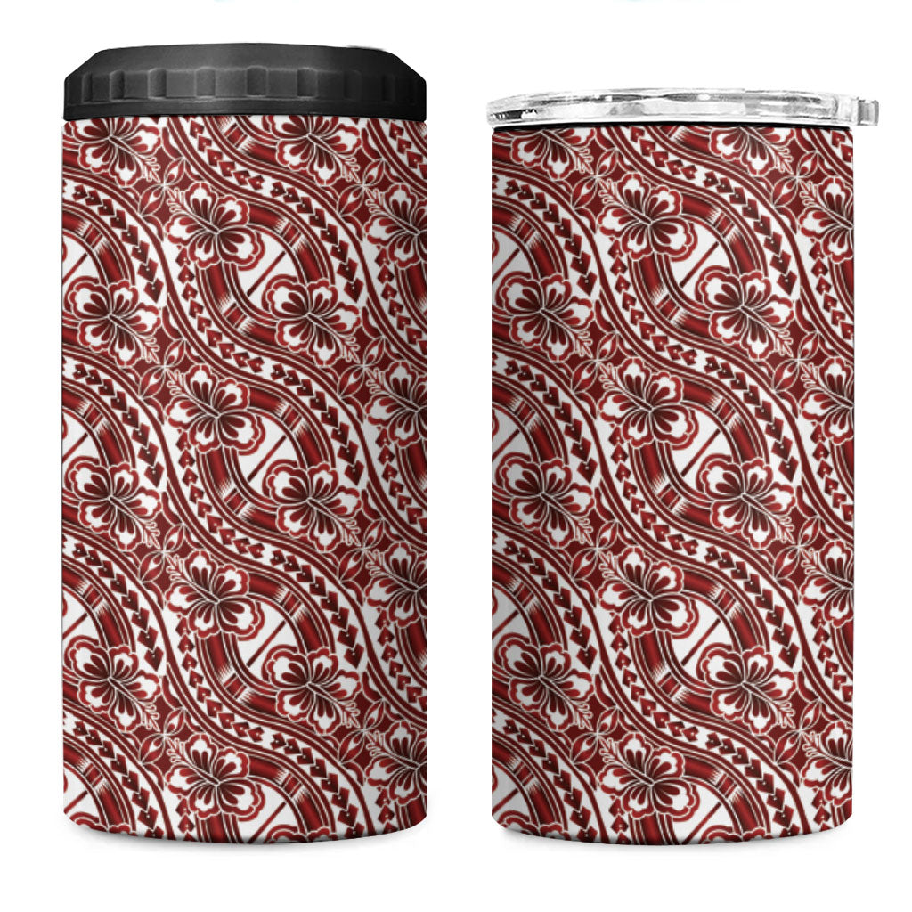 Hibiscus Bloom Island Tribal Waves 4 in 1 Can Cooler Tumbler Red Polynesian Pattern LT01 One Size: 16 oz Red - Polynesian Pride