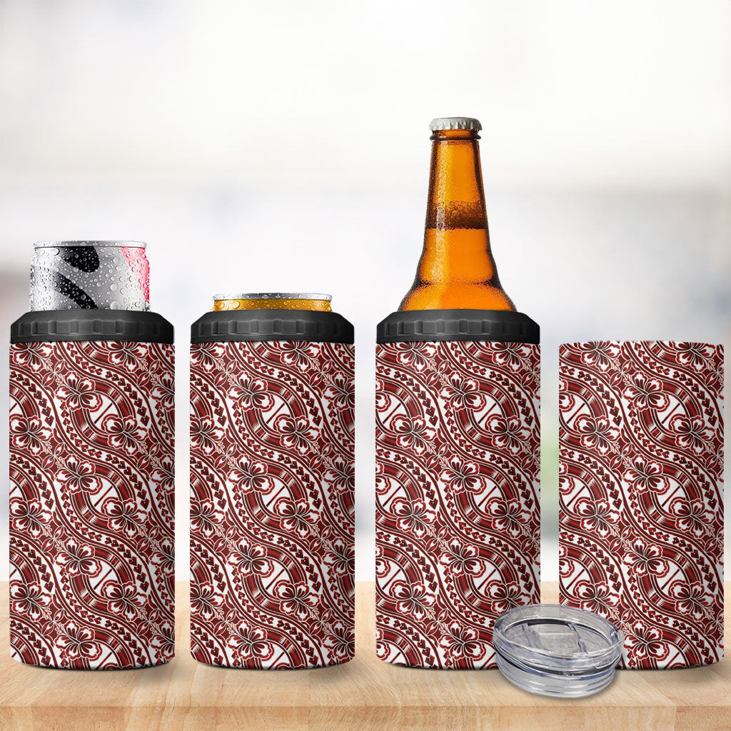 Hibiscus Bloom Island Tribal Waves 4 in 1 Can Cooler Tumbler Red Polynesian Pattern LT01 - Polynesian Pride