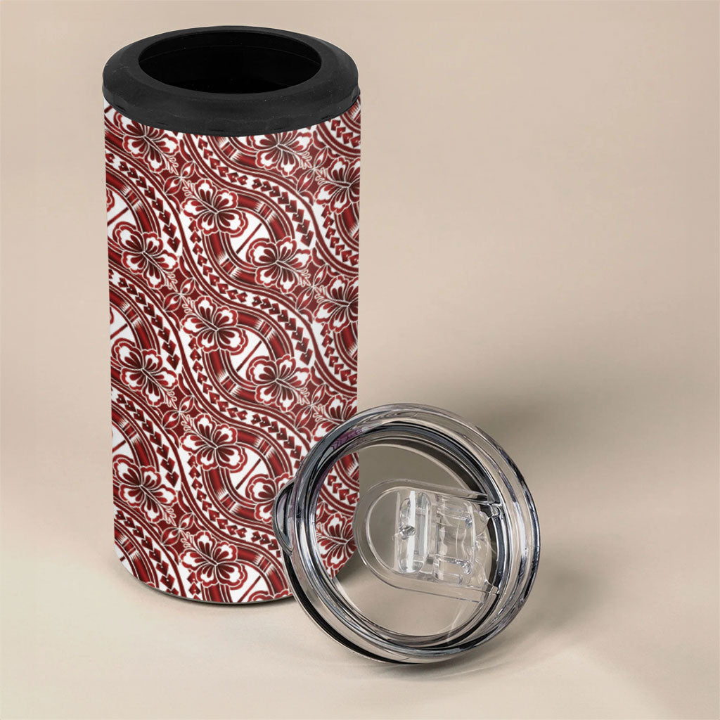 Hibiscus Bloom Island Tribal Waves 4 in 1 Can Cooler Tumbler Red Polynesian Pattern LT01 - Polynesian Pride