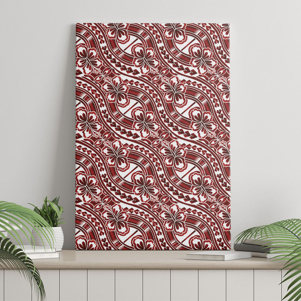 Hibiscus Bloom Island Tribal Waves Canvas Wall Art Red Polynesian Pattern
