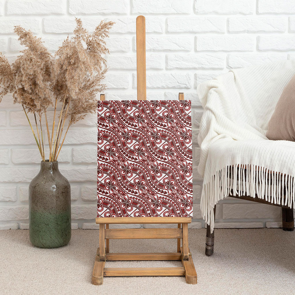 Hibiscus Bloom Island Tribal Waves Canvas Wall Art Red Polynesian Pattern